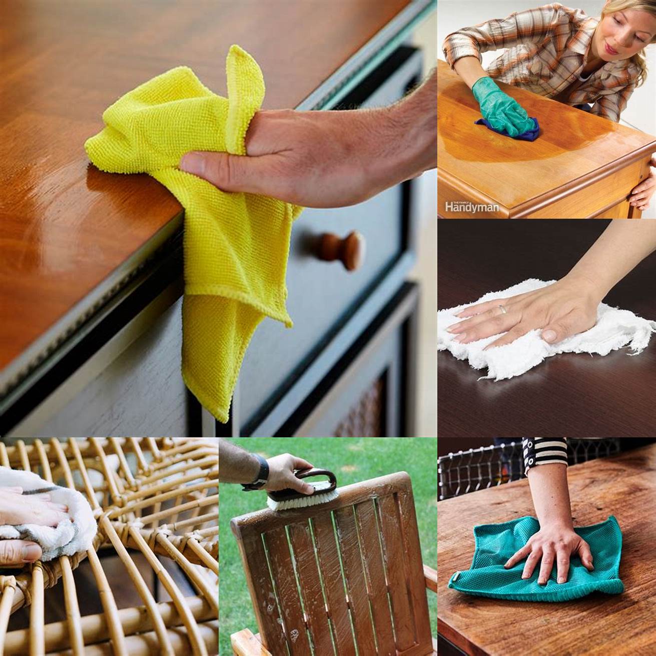Wet cloth wiping the teak furniture