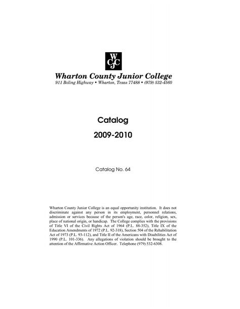 Wharton County Junior College Course Catalog