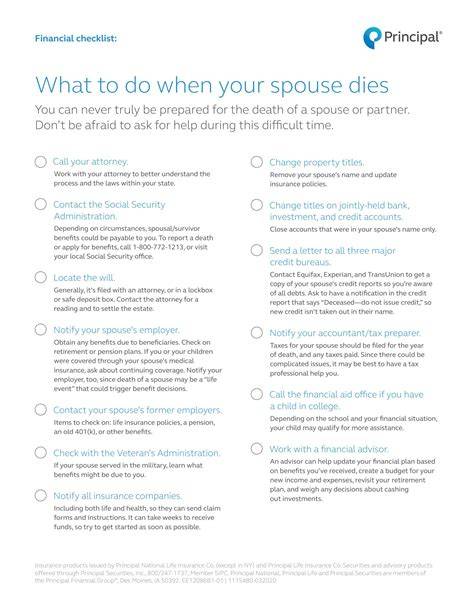 What To Do When Your Spouse Dies Checklist Printable