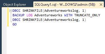 What is the command to truncate a SQL Server log file