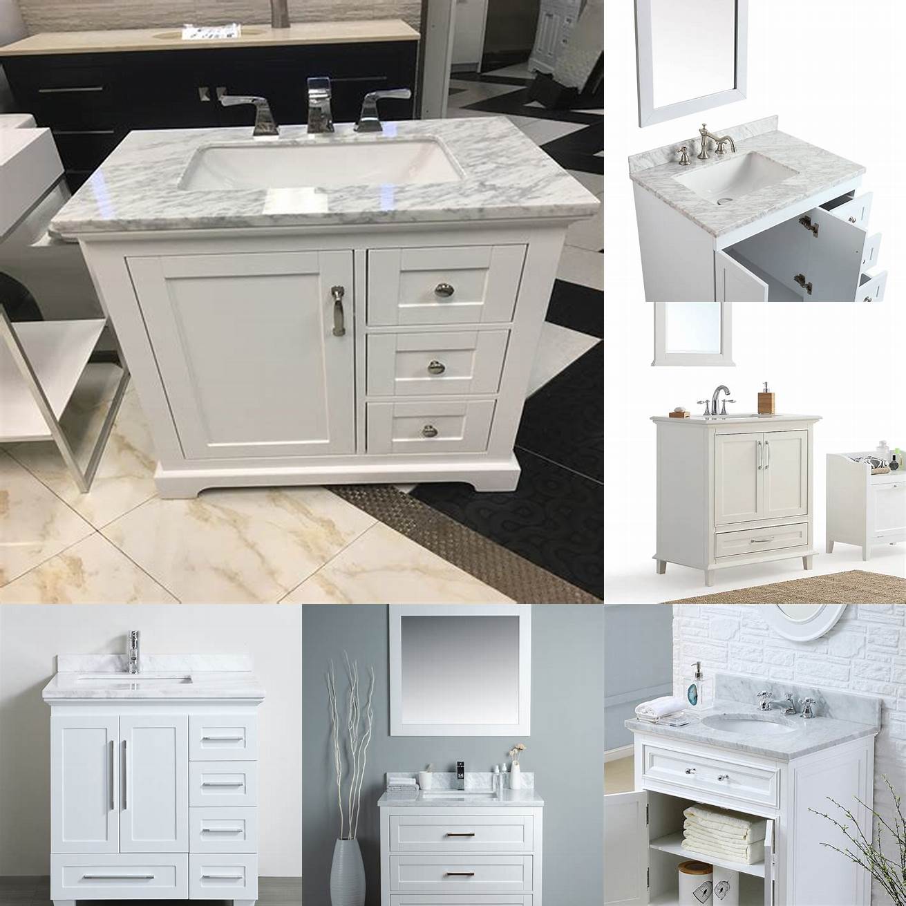 White Bathroom Vanity 30 Inch with Marble Countertop