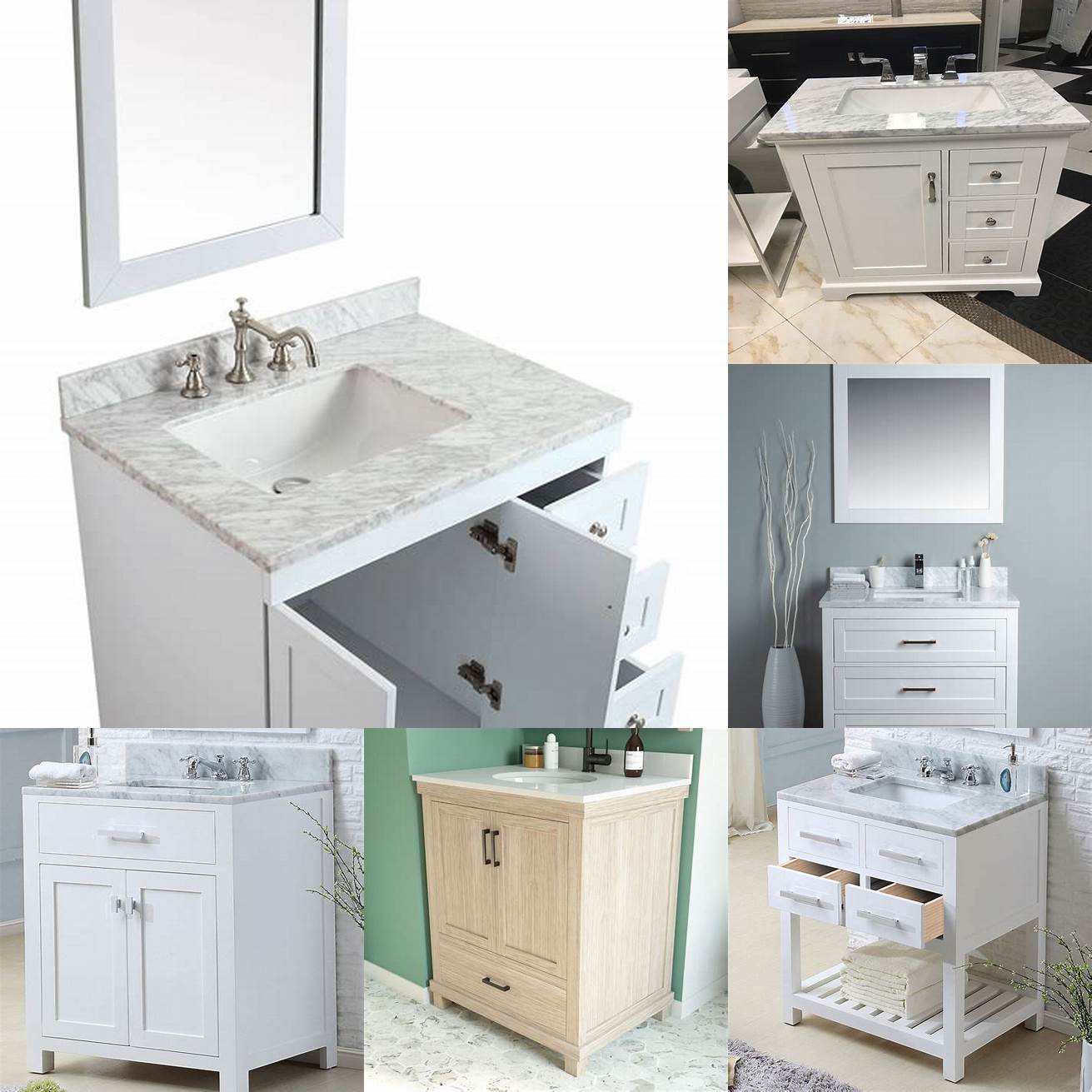 White Bathroom Vanity 30 Inch with Mirror