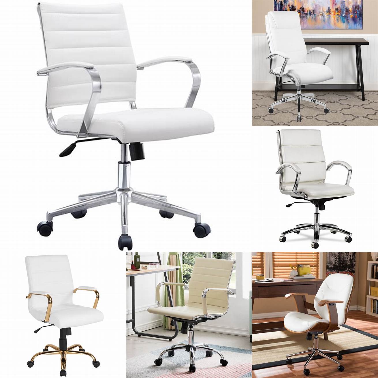 White Leather Office Chair in a home office