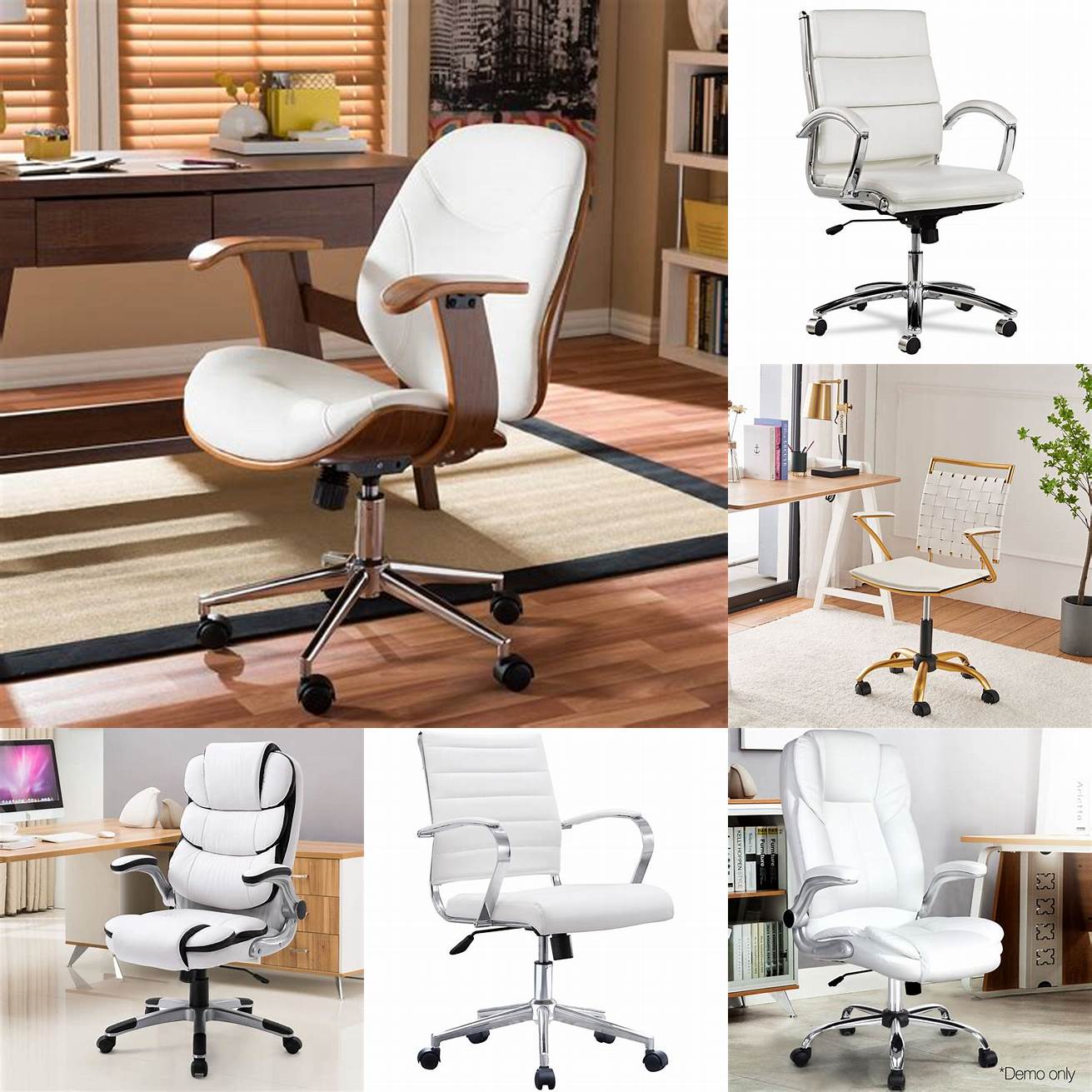 White Leather Office Chair with a wooden desk
