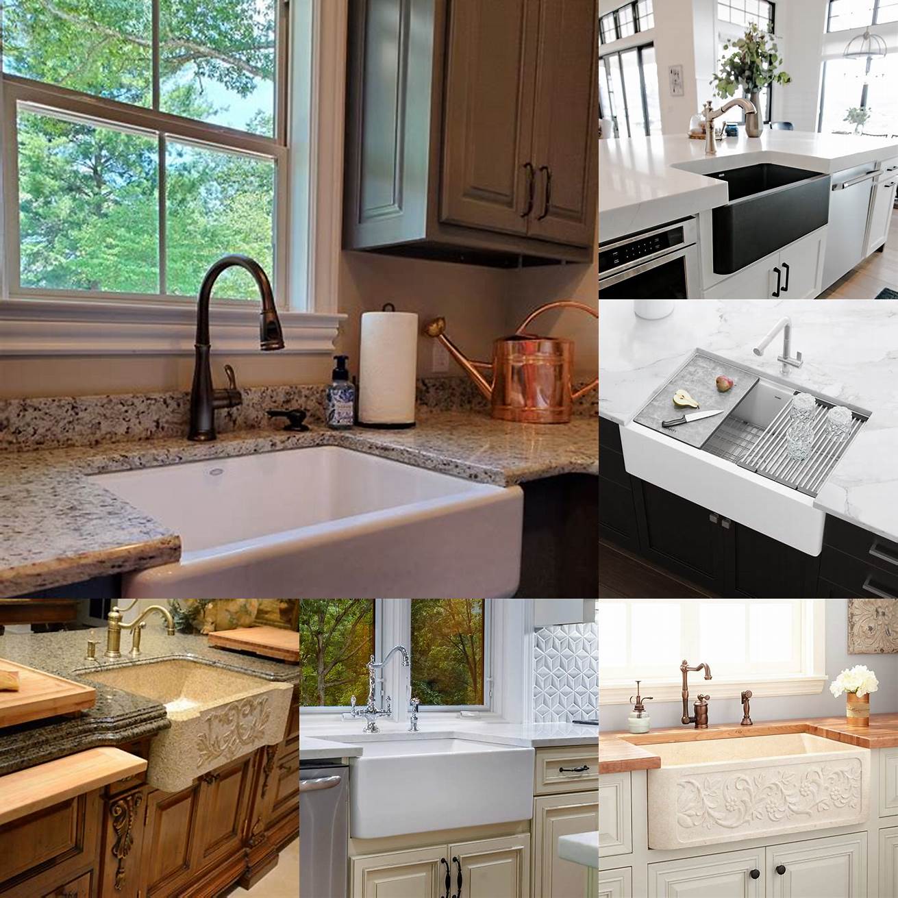 White marble countertops with a farmhouse sink