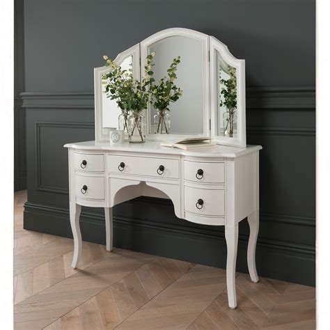 White Dressing Table Gold Knobs without Mirror