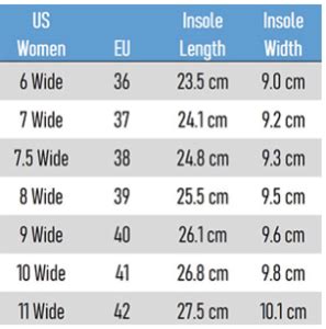 Whitin Shoes Size Chart