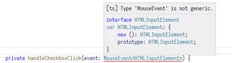 Why is the React MouseEvent in the checkbox event handler not generic