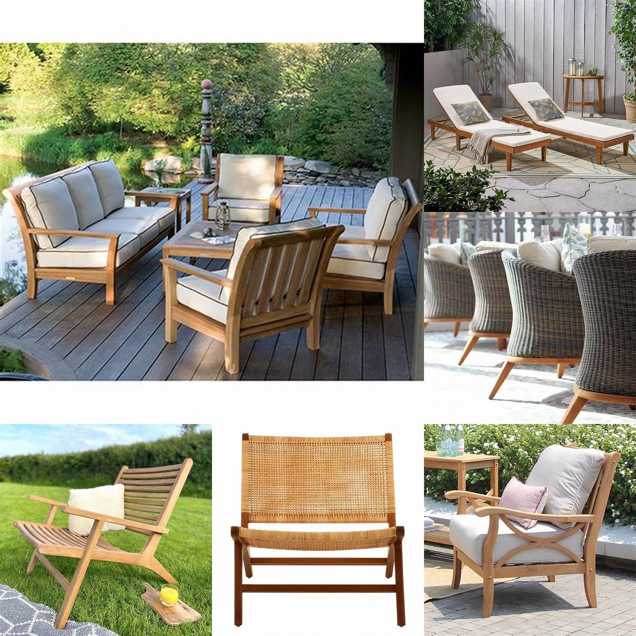 Wicker and Teak Outdoor Lounge Chair