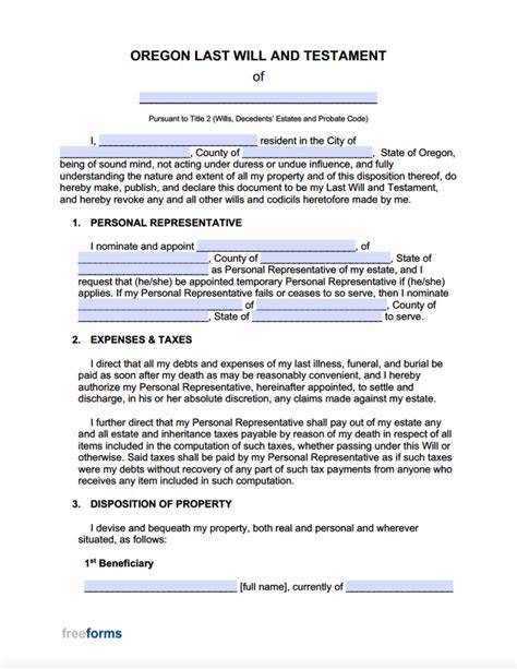 Will And Testament Template Oregon
