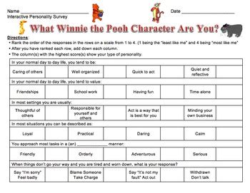 Winnie The Pooh Personality Test Printable