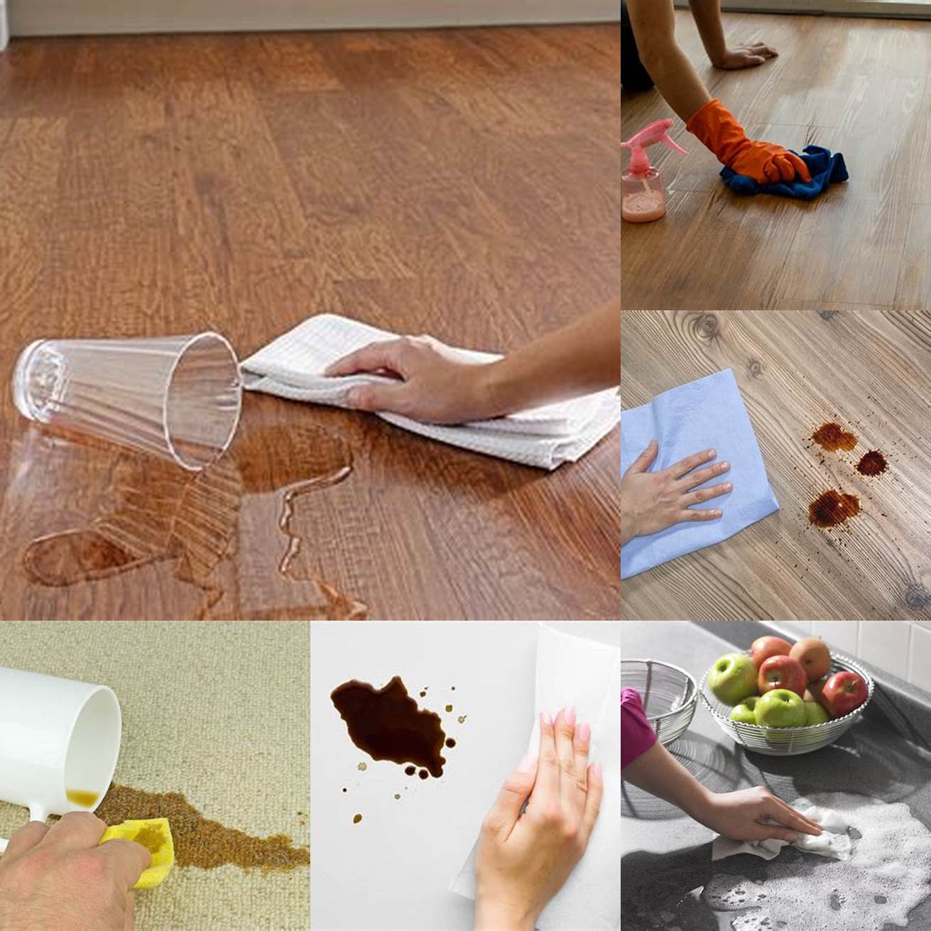 Wipe up spills immediately to prevent damage