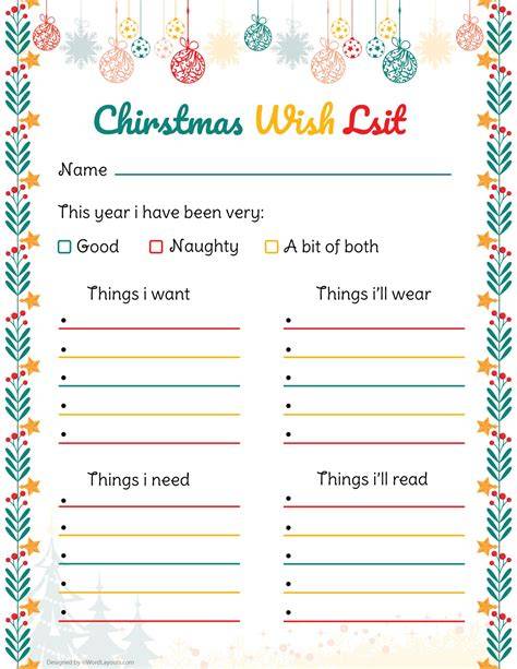 Wish List Template Christmas