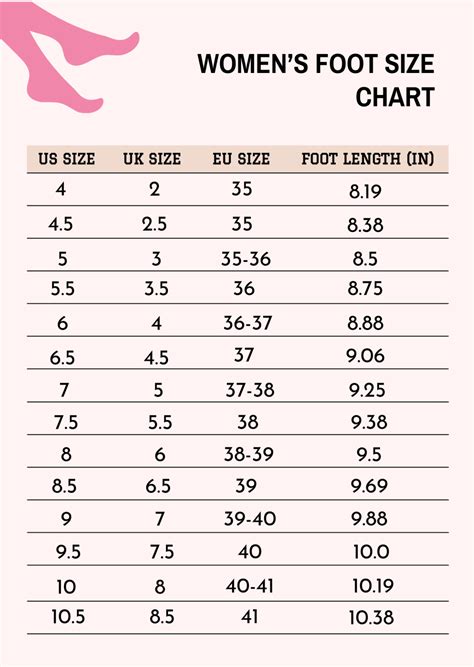 Woman Foot Size Chart