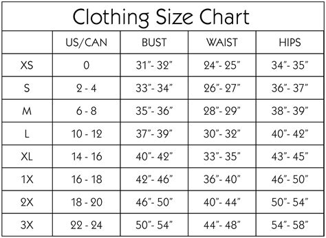 Women's Us Sizing Chart