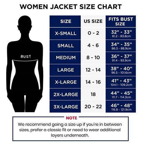 Womens Jacket Size Chart