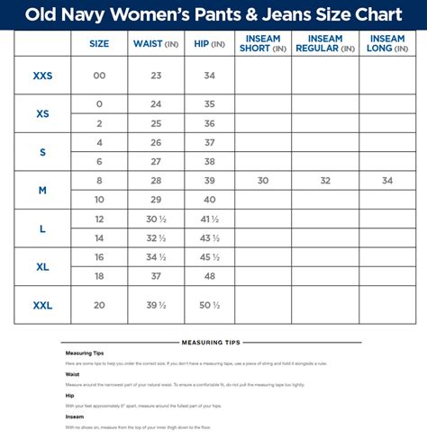 Womens Size Chart Old Navy