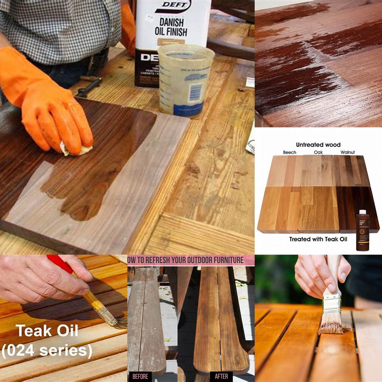 Wood surface after applying teak oil