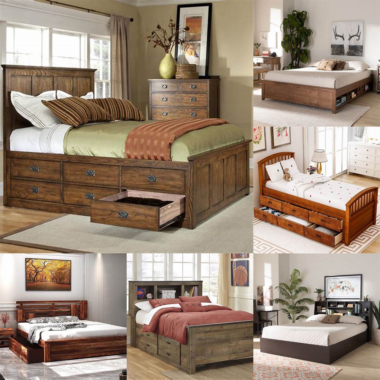 Wooden Bed Frame with Storage
