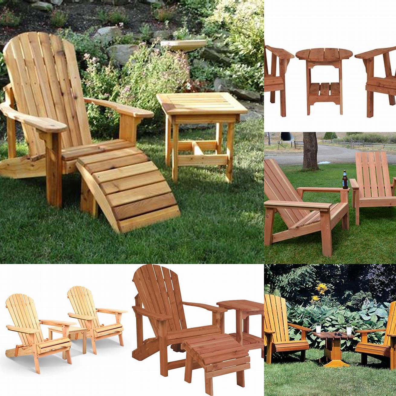 Wooden adirondack chairs with side table