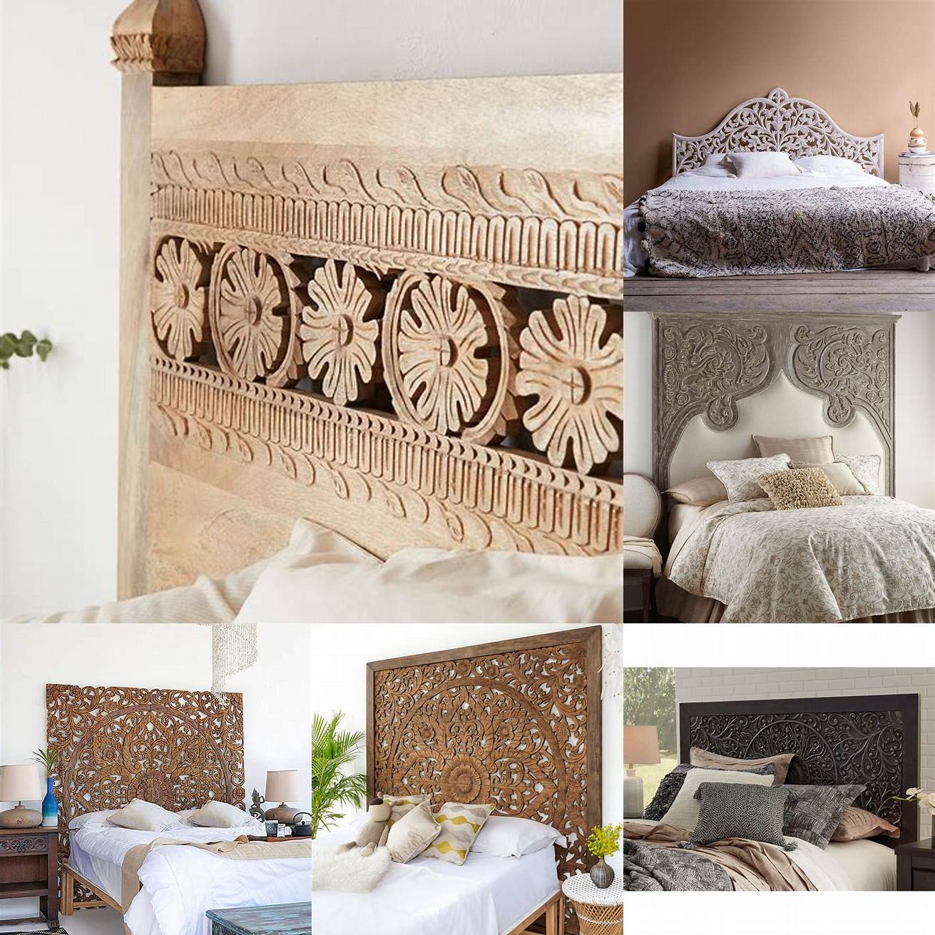 Wooden bedroom set with a carved headboard