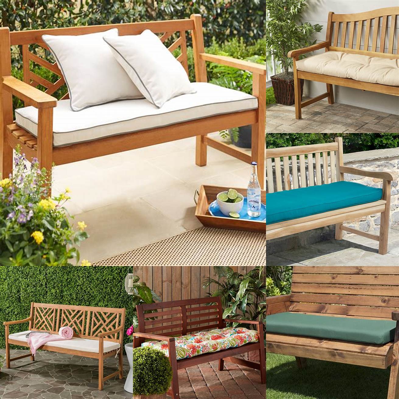 Wooden bench with outdoor pillows