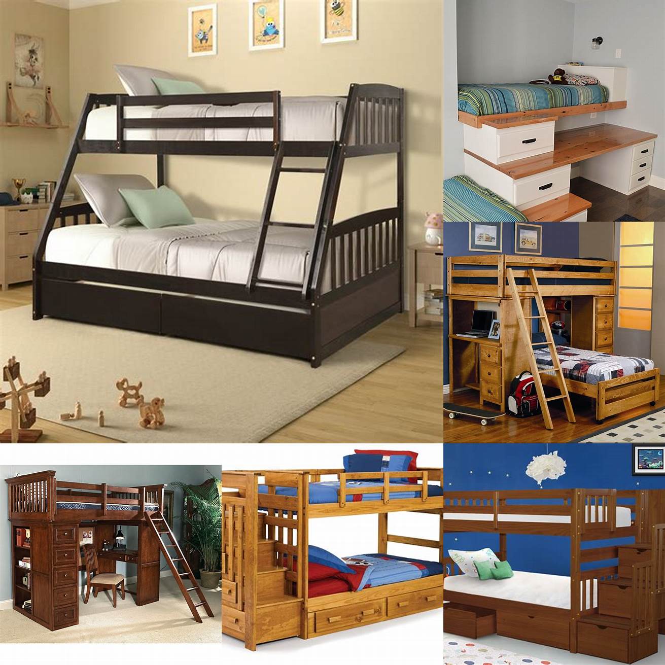 Wooden boys bunk bed with built-in drawers