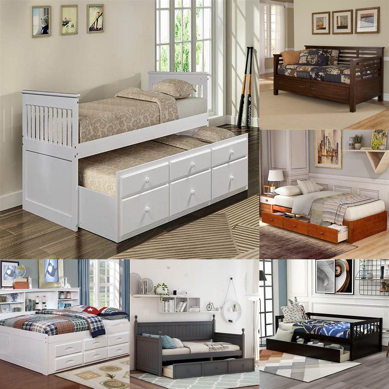 Wooden day bed with storage drawers