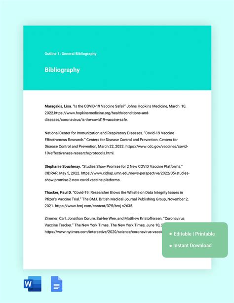 Word Bibliography Template