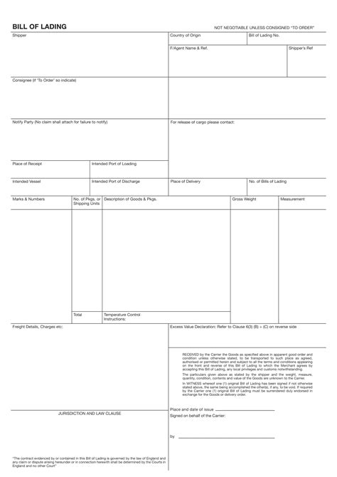 Word Bill Of Lading Template