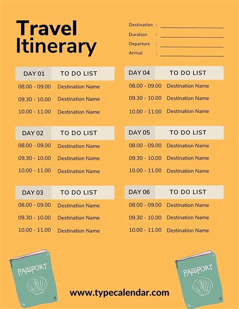 Word Itinerary Template