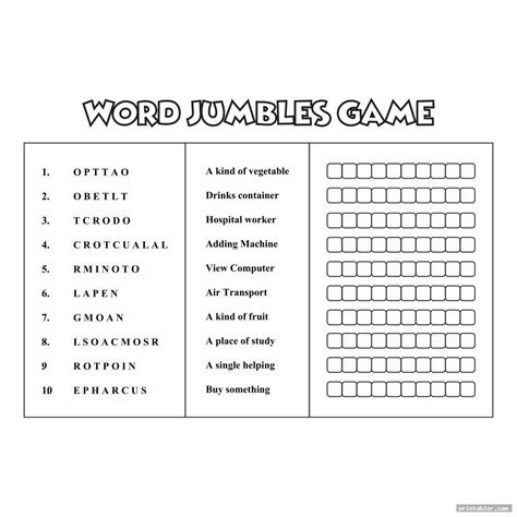 Word Jumbles Printable