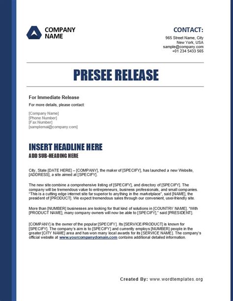Word Press Release Template
