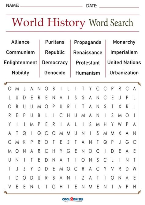 Word Search History Printable