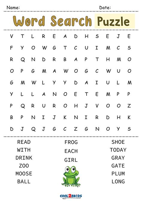 Word Search Puzzles For Kindergarten Free Printable