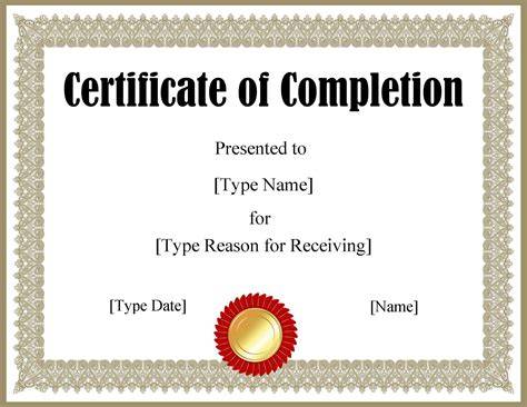 Word Template Certificate Of Completion