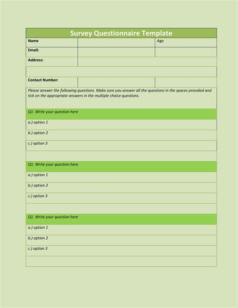 Word Template For A Questionnaire