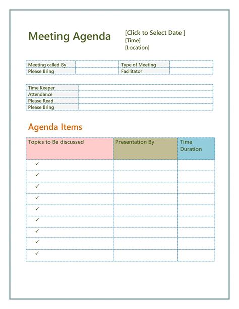 Word Template For Agenda