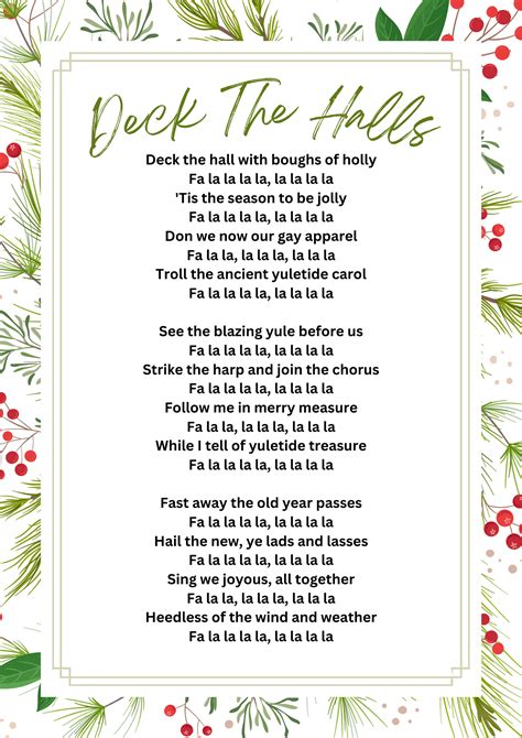 Words To Deck The Halls Printable