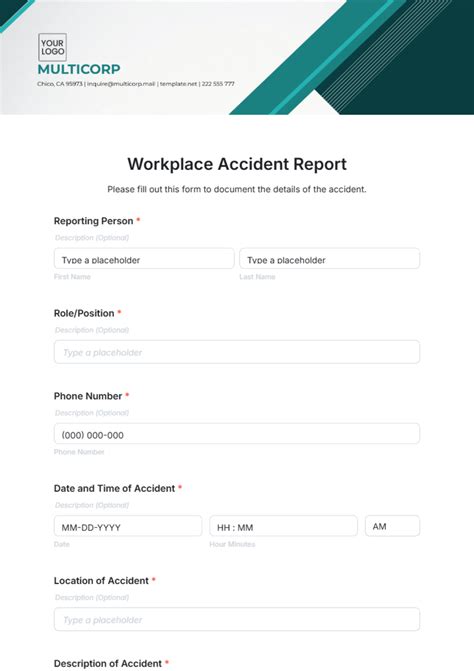 Work Accident Report Template