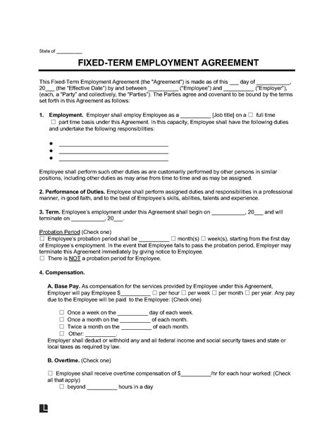 Work Agreement Template Free