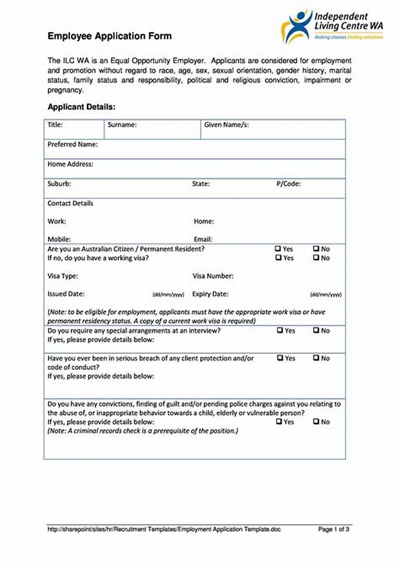 Work Application Form Sample