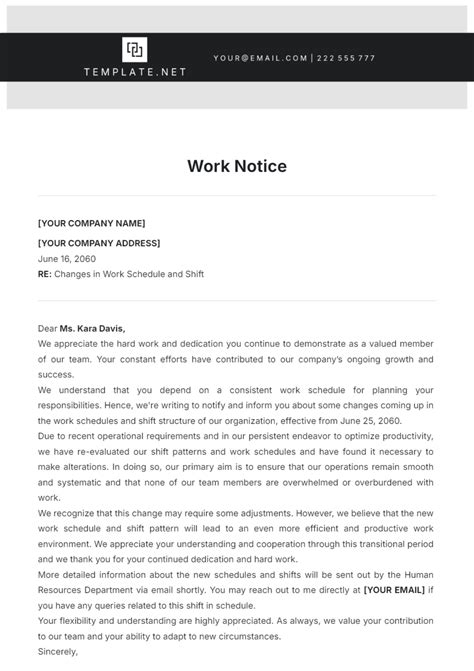 Work Notice Template