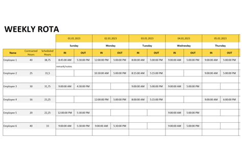 Work Rotas Template