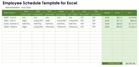 Work Schedule Template Excel Free