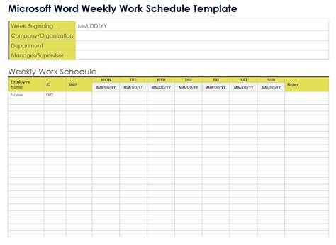 Work Schedule Template For Word
