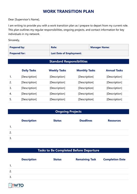 Work Transition Plan Template Excel