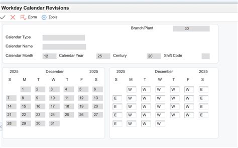 Workday Calendar Template
