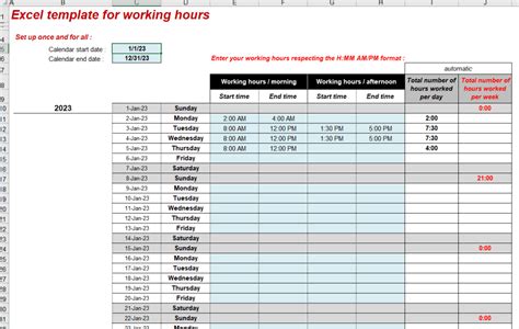 Working Hours Template