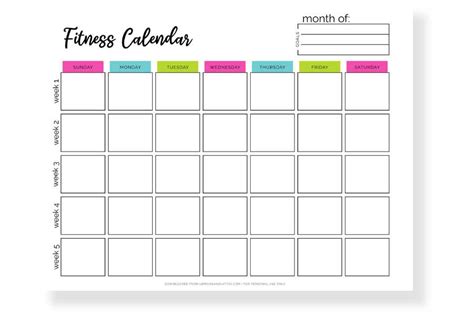 Workout Calendar Template Word